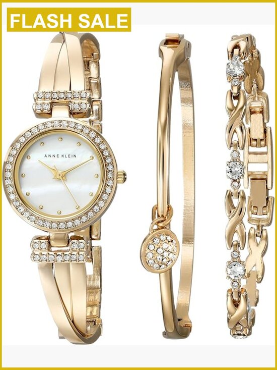 Gold-Tone Crystal Accent Bangle Watch Set with Bracelets main image 4